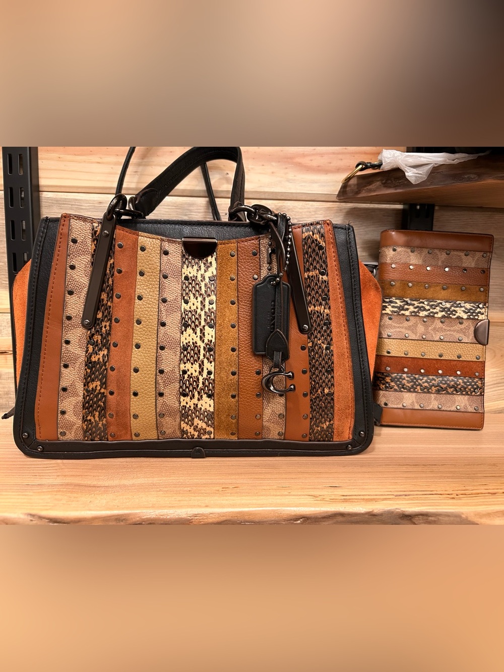 Coach Dreamer Signature Canvas Patchwork strips/Snakeskin W/Wallet